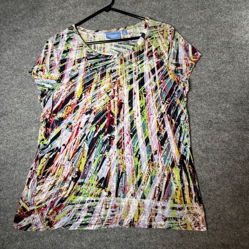 Simply Vera Vera Wang Womens XL Abstract Brushstroke Rayon Short Sleeve  Multi